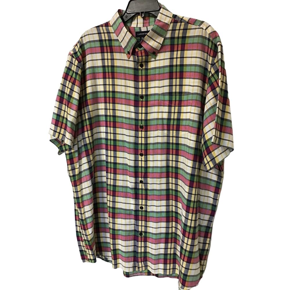 Lands End Multi-Color Plaid Button Up Shirt Men's XL/Tall
